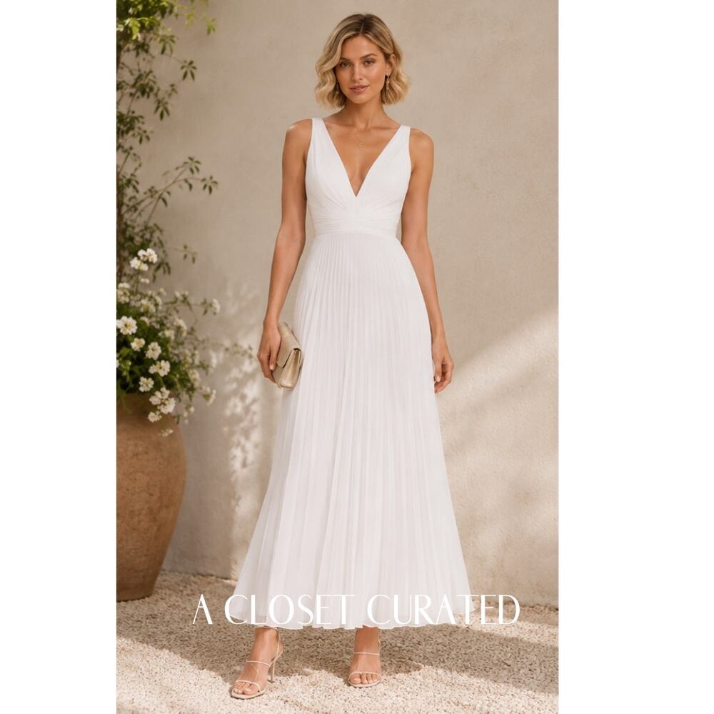 Anthropologie BHLDN Sloane Ivory Pleated Maxi Dress NWT 6